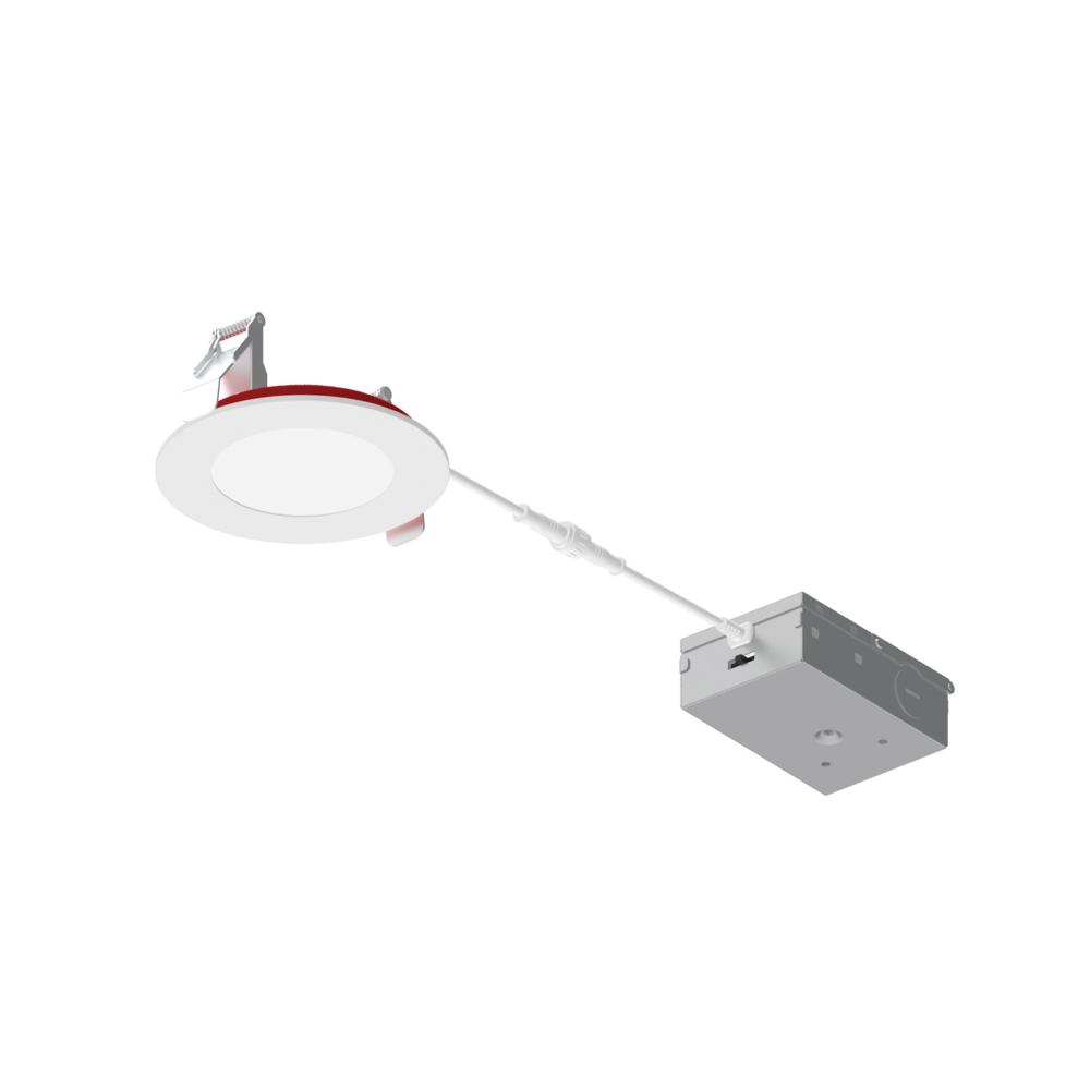 4" Fire Rated Can-less Flat LED Downlight, Selectable CCT, 1200lm / 12W, Matte Powder White