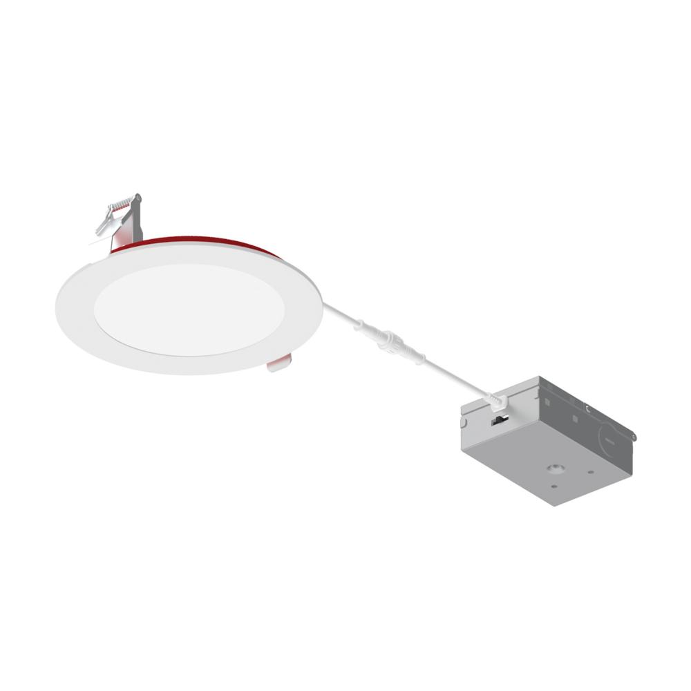 6" Fire Rated Can-less Flat LED Downlight, Selectable CCT, 1550lm / 15W, Matte Powder White