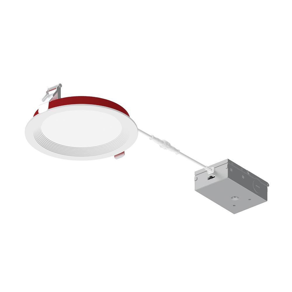 6" Fire Rated Can-less Baffled LED Downlight, Selectable CCT, 1500lm / 15W, Matte Powder White