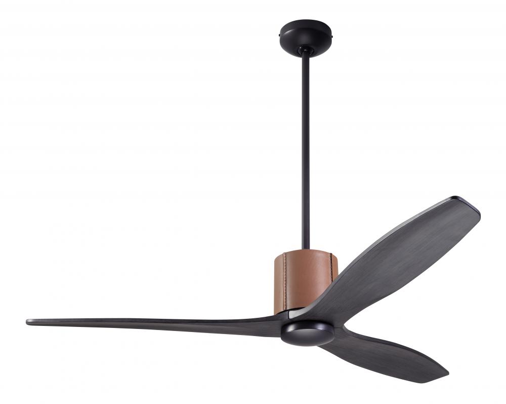 LeatherLuxe DC Fan; Dark Bronze Finish with Tan Leather; 54" Ebony Blades; No Light