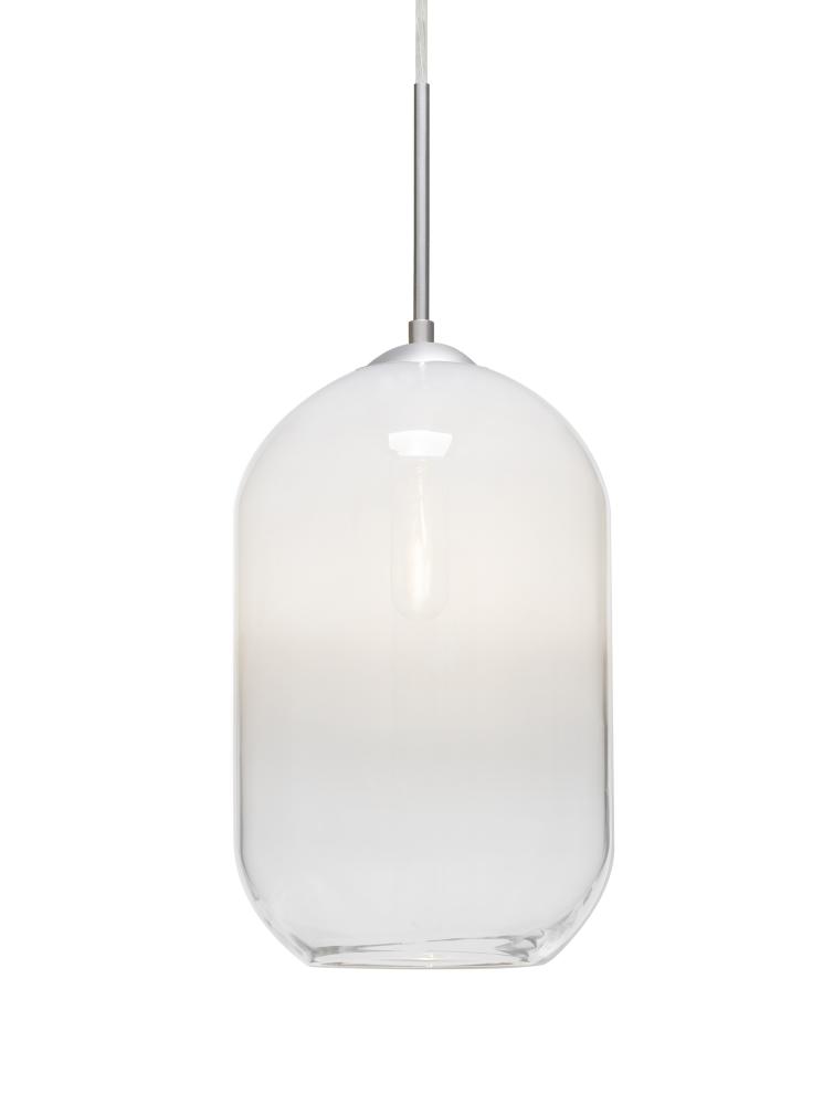Besa, Omega 12 Cord Pendant, White/Clear, Satin Nickel Finish, 1x60W Medium Base