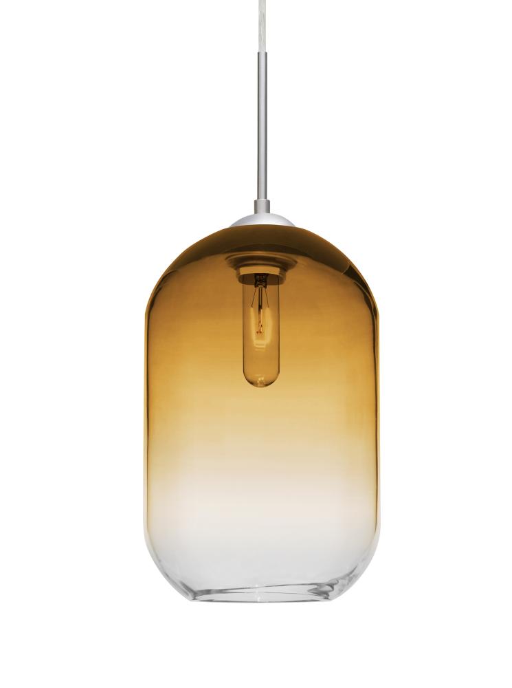 Besa, Omega 12 Cord Pendant, Amber/Clear, Satin Nickel Finish, 1x60W Medium Base
