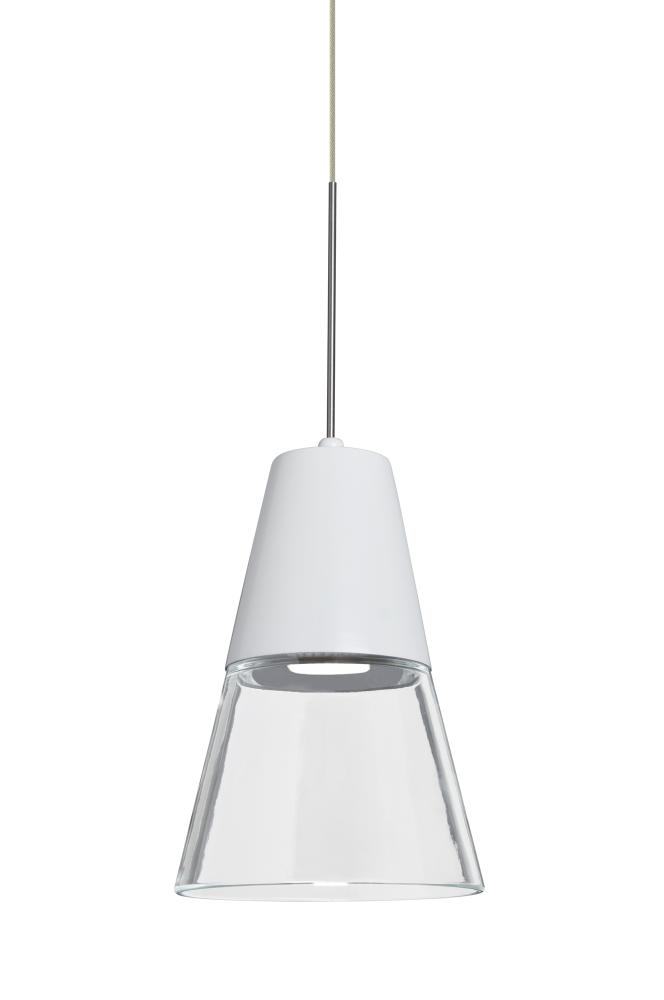 Besa, Timo 6 Cord Pendant, Clear/White, Satin Nickel Finish, 1x9W LED