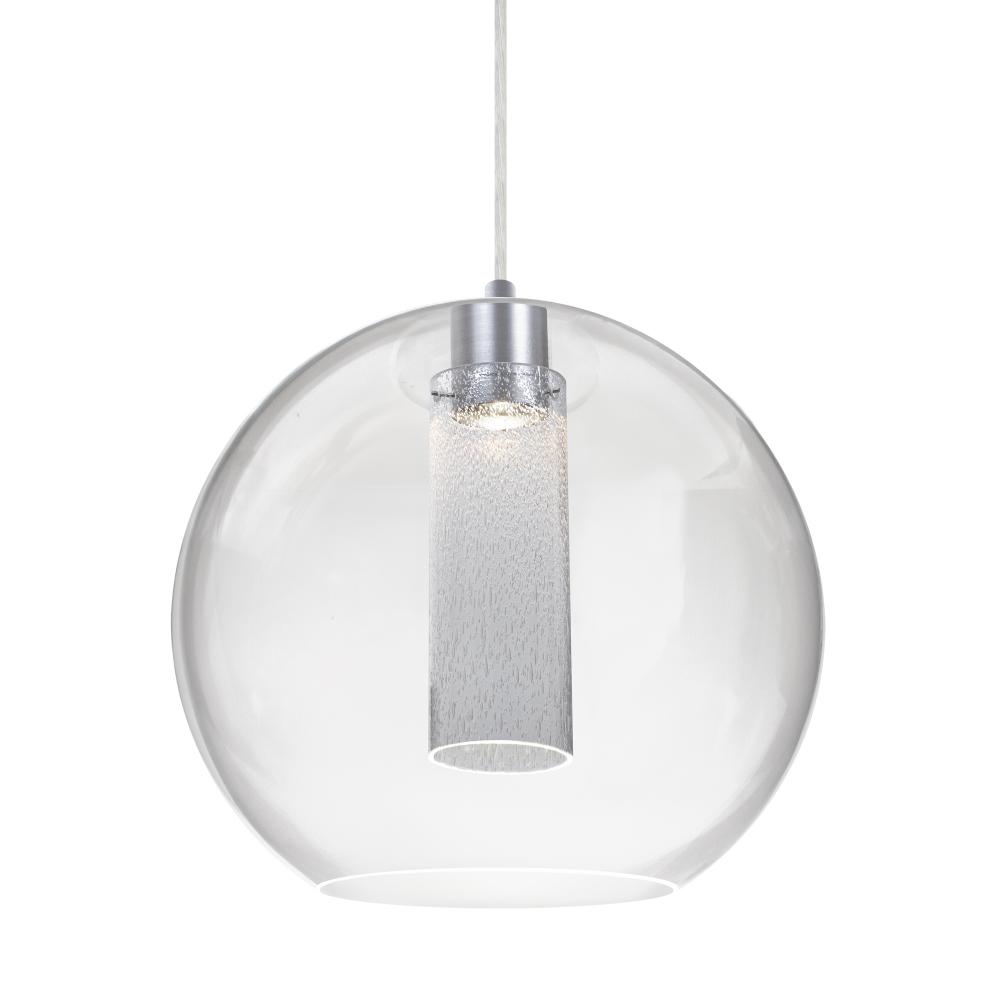 Besa Eli Pendant for Muliport Canopy, Clear/Inner Bubble, Satin Nickel Finish, 1x9W LED