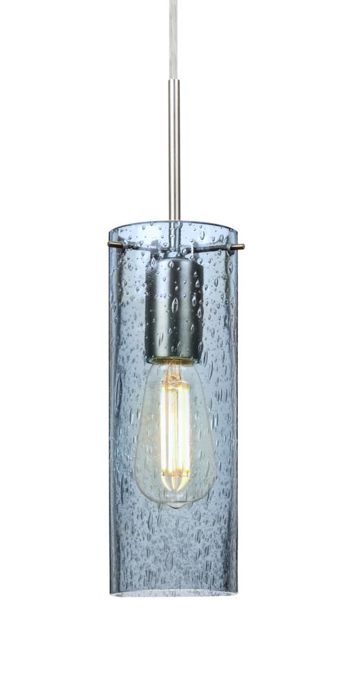 Besa, Juni 10 Pendant For Multiport Canopy, Blue Bubble, Satin Nickel, 1x4W LED Filament