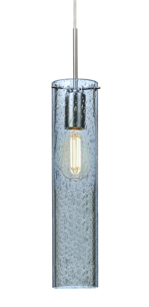 Besa, Juni 16 Pendant For Multiport Canopy, Blue Bubble, Satin Nickel, 1x4W LED Filament