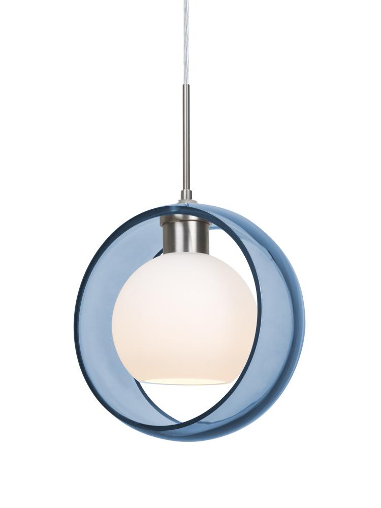 Besa Mana Pendant For Multiport Canopy, Blue/Opal, Satin Nickel Finish, 1x60W Medium Base