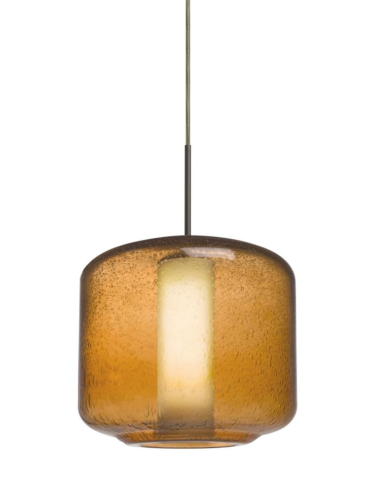 Besa Niles 10 Pendant For Multiport Canopy, Amber Bubble/Opal, Bronze Finish, 1x60W Medium Base