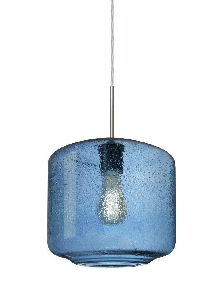 Besa Niles 10 Pendant For Multiport Canopy, Blue Bubble, Satin Nickel Finish, 1x4W LED Filament
