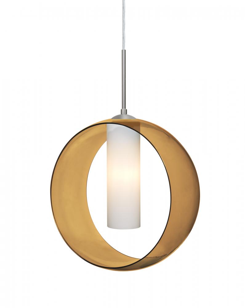 Besa, Plato Cord Pendant For Multiport Canopies, Amber/Opal, Satin Nickel Finish, 1x5W LED
