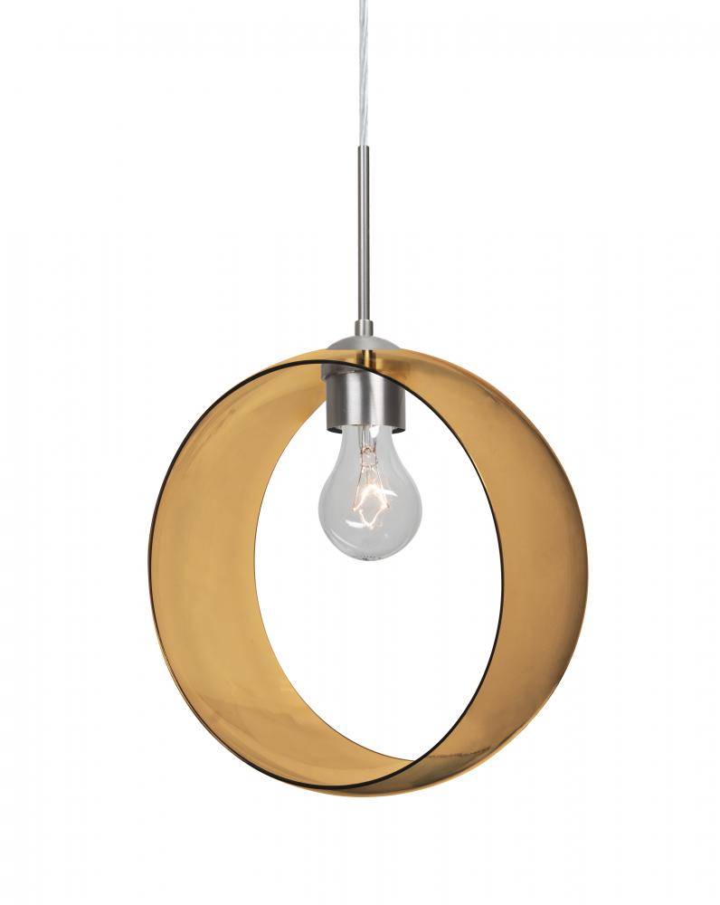 Besa, Plato Cord Pendant For Multiport Canopies, Amber, Satin Nickel Finish, 1x60W Medium Base