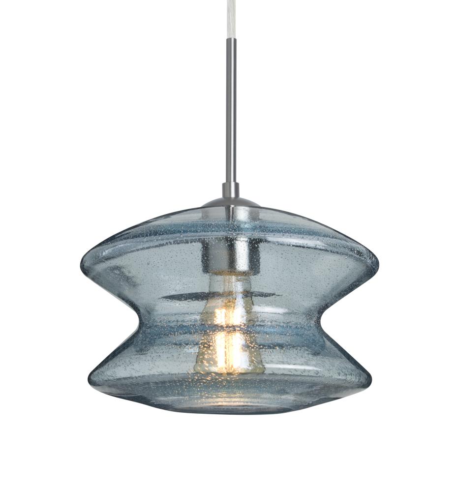 Besa, Zen Cord Pendant For Multiport Canopy, Blue Bubble, Satin Nickel Finish, 1x8W LED Filament