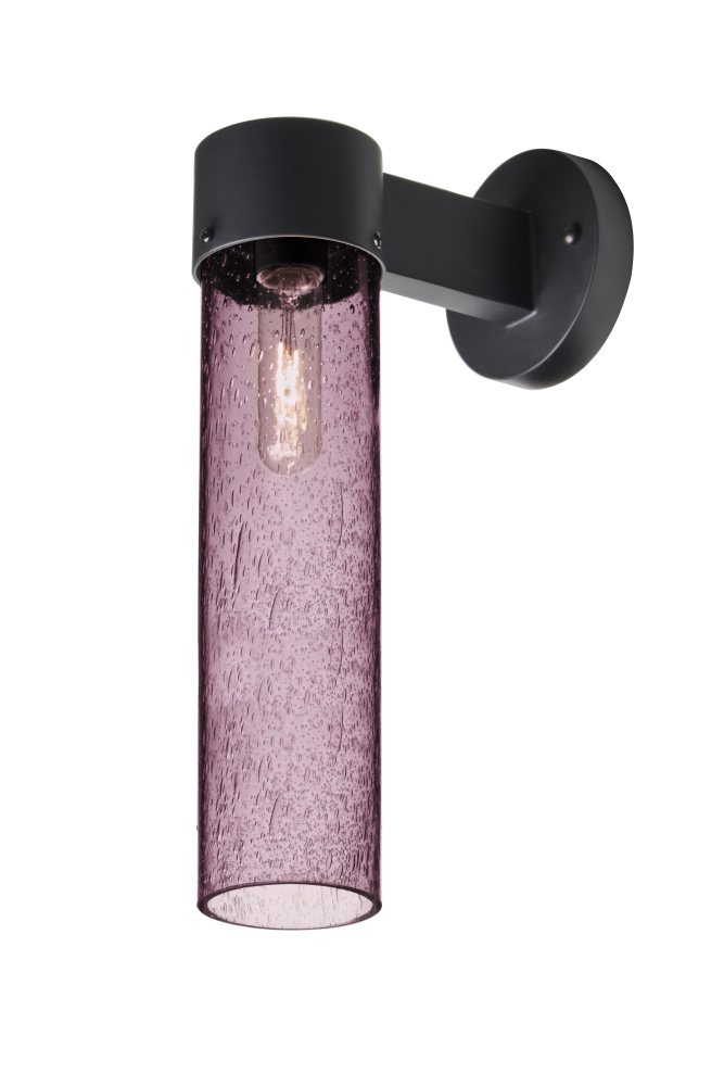 Besa, Juni 16 Outdoor Sconce, Plum Bubble, Black Finish, 1x4W LED Filament