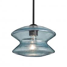 Besa Lighting 1TT-ZENBL-BK - Besa, Zen Stem Pendant, Blue Bubble, Black Finish, 1x60W Medium Base