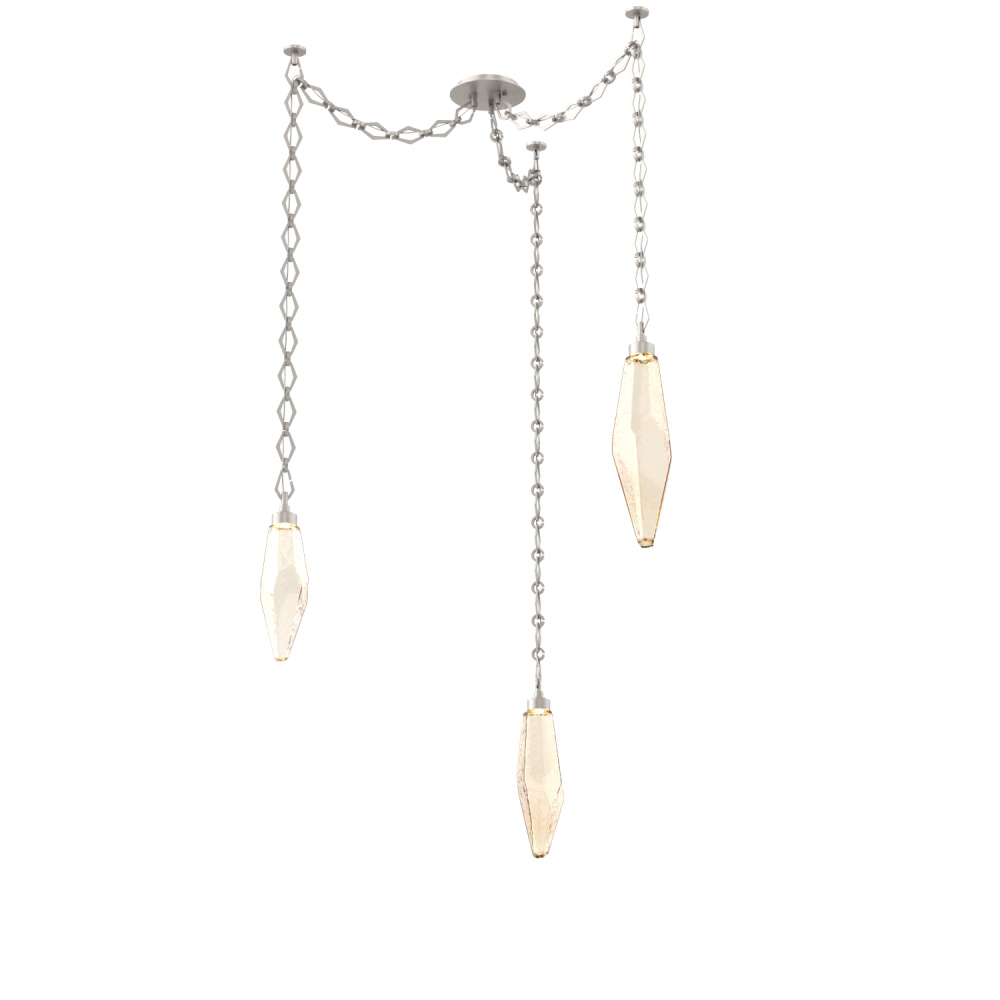 Rock Crystal Multi Light Pendant Multi Port Canopy Beige Silver