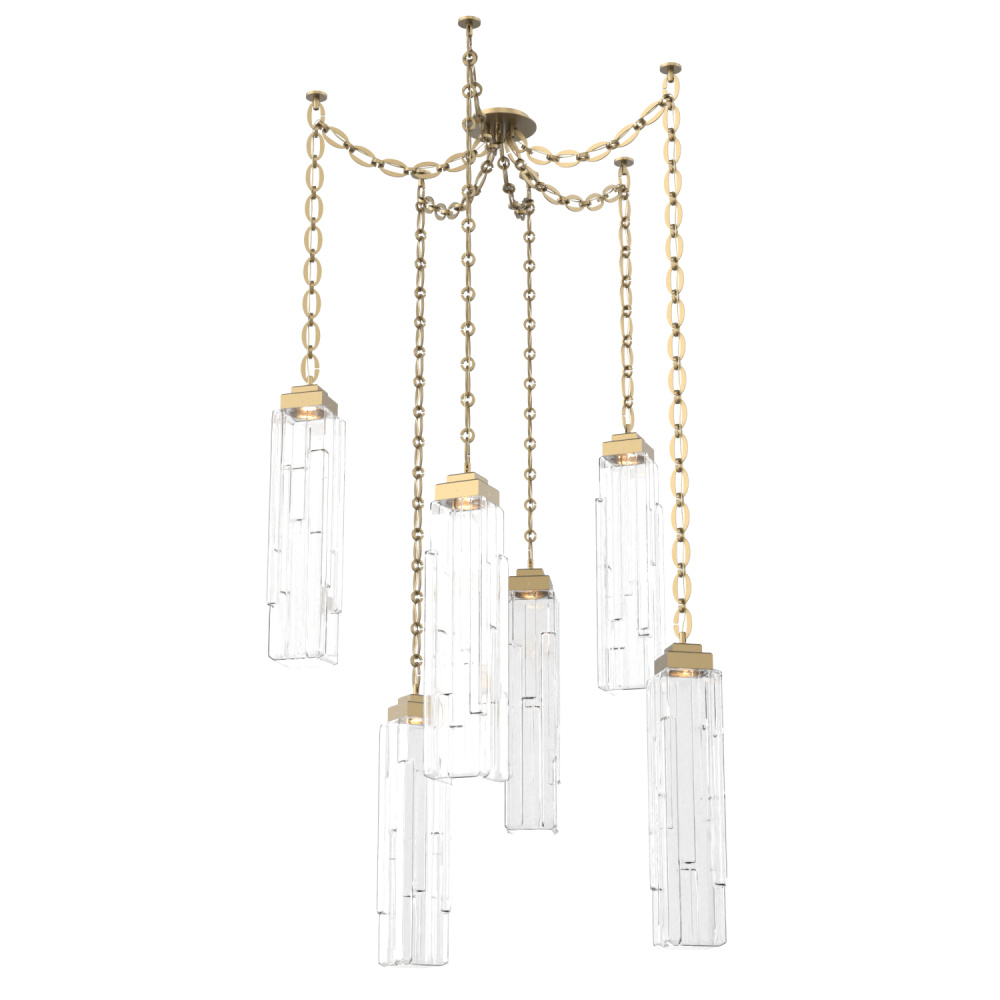 Ledgestone Multi Light Pendant Multi Port Canopy Gilded Brass