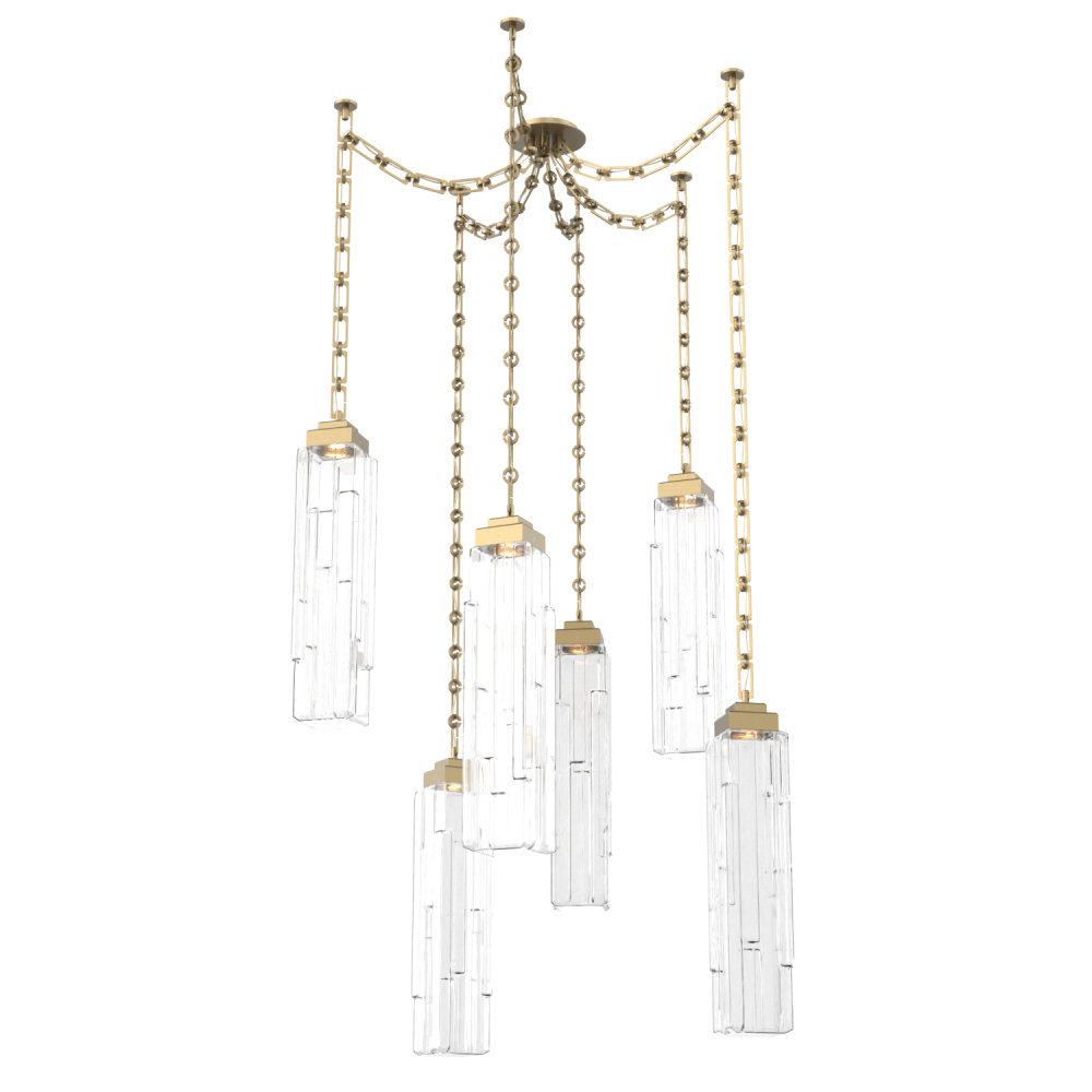 Ledgestone Multi Light Pendant Multi Port Canopy Gilded Brass