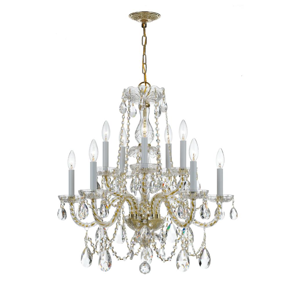 Traditional Crystal 26'' Hand Cut Crystal Polished Brass Chandelier