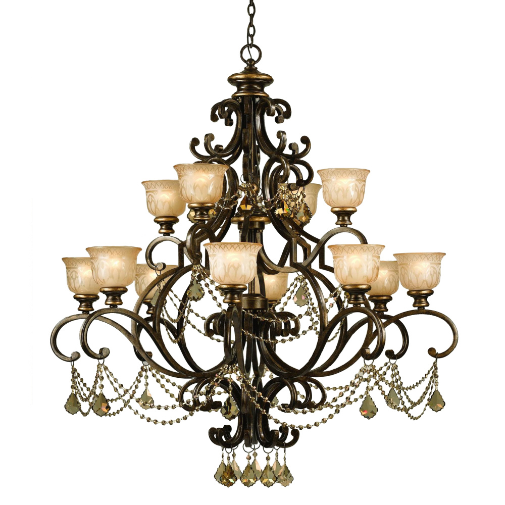 Norwalk 48'' Golden Teak Hand Cut Crystal Bronze Umber Chandelier