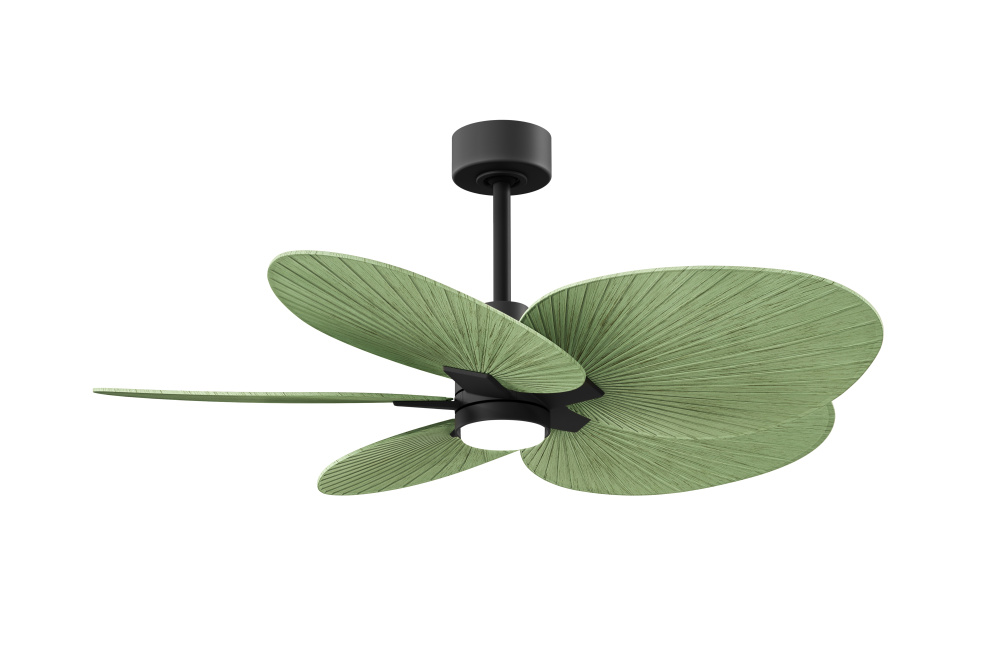Alessandra Tropical-Five Blade Ceiling Fan-5CCT Integrated LED-Matte Black Finish-Palm Leaf Blades