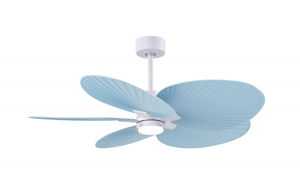 Alessandra Tropical-Five Blade Ceiling Fan-5CCT Integrated LED-Matte White Finish-Light Blue Blades