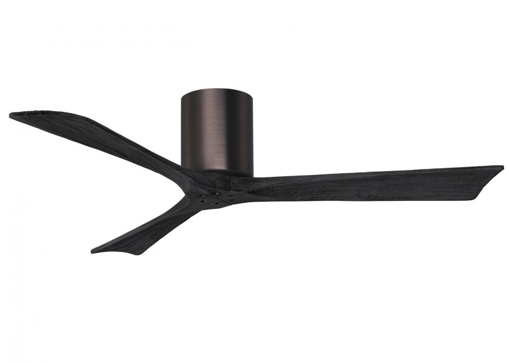 Irene-3H - Three Blade Flush Mount Paddle Fan - 52" - Brushed Bronze Finish - Matte Black Blades