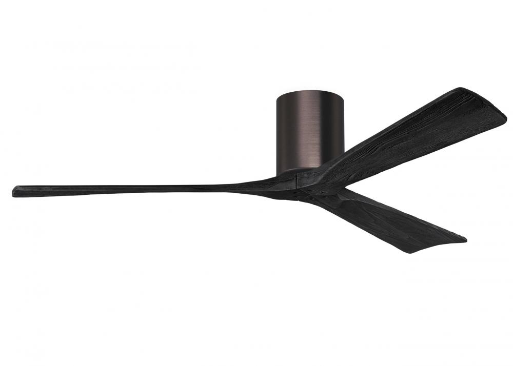 Irene-3H - Three Blade Flush Mount Paddle Fan - 60" - Brushed Bronze Finish - Matte Black Blades