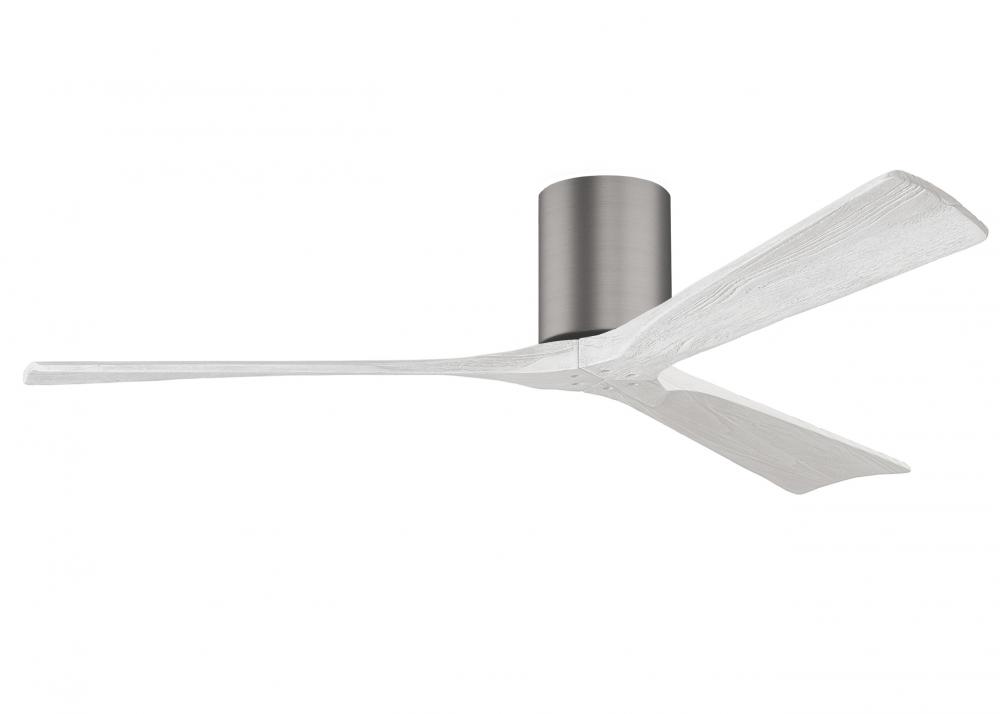 Irene-3H - Three Blade Flush Mount Paddle Fan - 60" - Brushed Pewter Finish - Matte White Blades