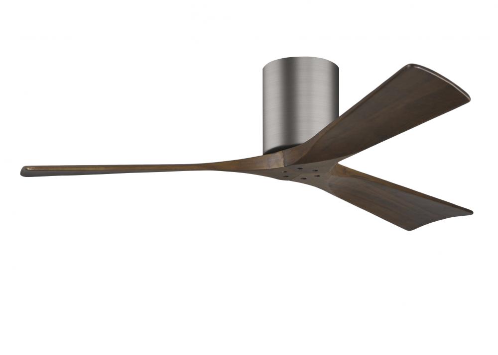Irene-3H - Three Blade Flush Mount Paddle Fan - 52" - Brushed Pewter Finish - Walnut Tone Blades