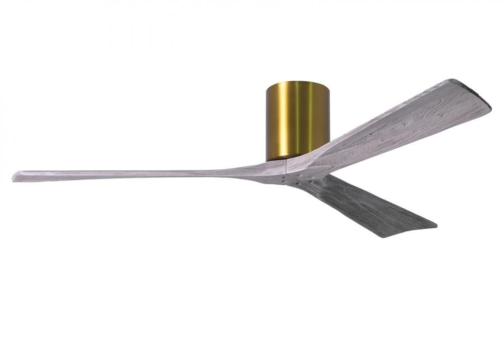 Irene-3H - Three Blade Flush Mount Paddle Fan - 60" - Brushed Brass Finish - Barn Wood Tone Blad