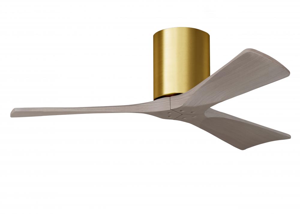 Irene-3H - Three Blade Flush Mount Paddle Fan - 42" - Brushed Brass Finish - Gray Ash Tone Blade