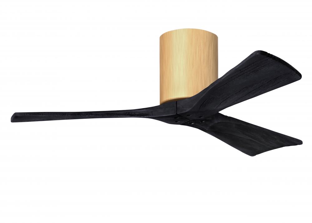 Irene-3H - Three Blade Flush Mount Paddle Fan - 42" - Light Maple Tone Finish -Matte Black Blade