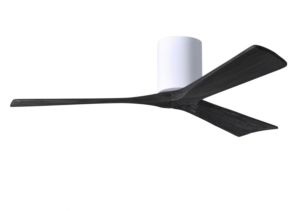 Irene-3H - Three Blade Flush Mount Paddle Fan - 52" - Gloss White Finish - Matte Black Blades