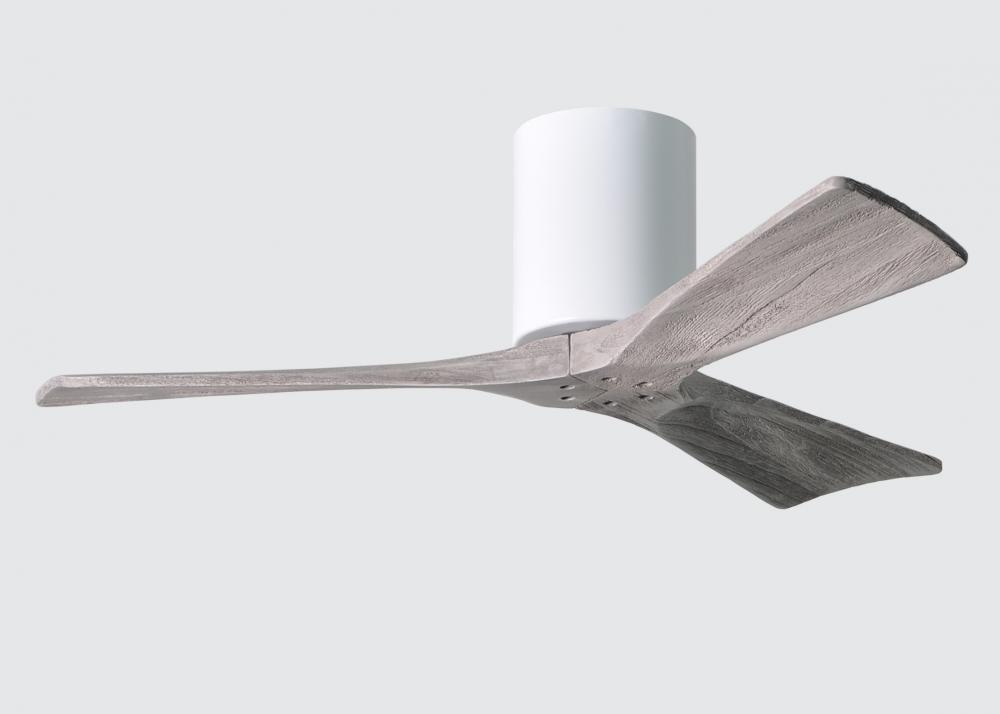 Irene-3H - Three Blade Flush Mount Paddle Fan - 42" - Gloss White Finish - Barn Wood Tone Blades