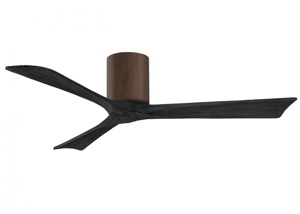 Irene-3H - Three Blade Flush Mount Paddle Fan - 52" - Walnut Finish - Matte Black Blades