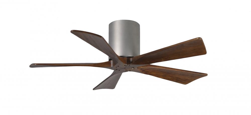 Irene-5H - 42" Five Blade Flush Mount Paddle Fan - Brushed Nickel Finish - Walnut Tone Blades