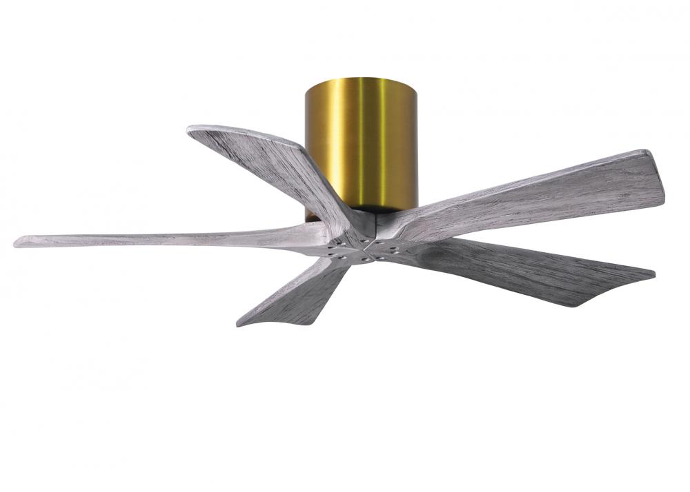 Irene-5H - 42" Five Blade Flush Mount Paddle Fan - Brushed Brass Finish - Barn Wood Tone Blades
