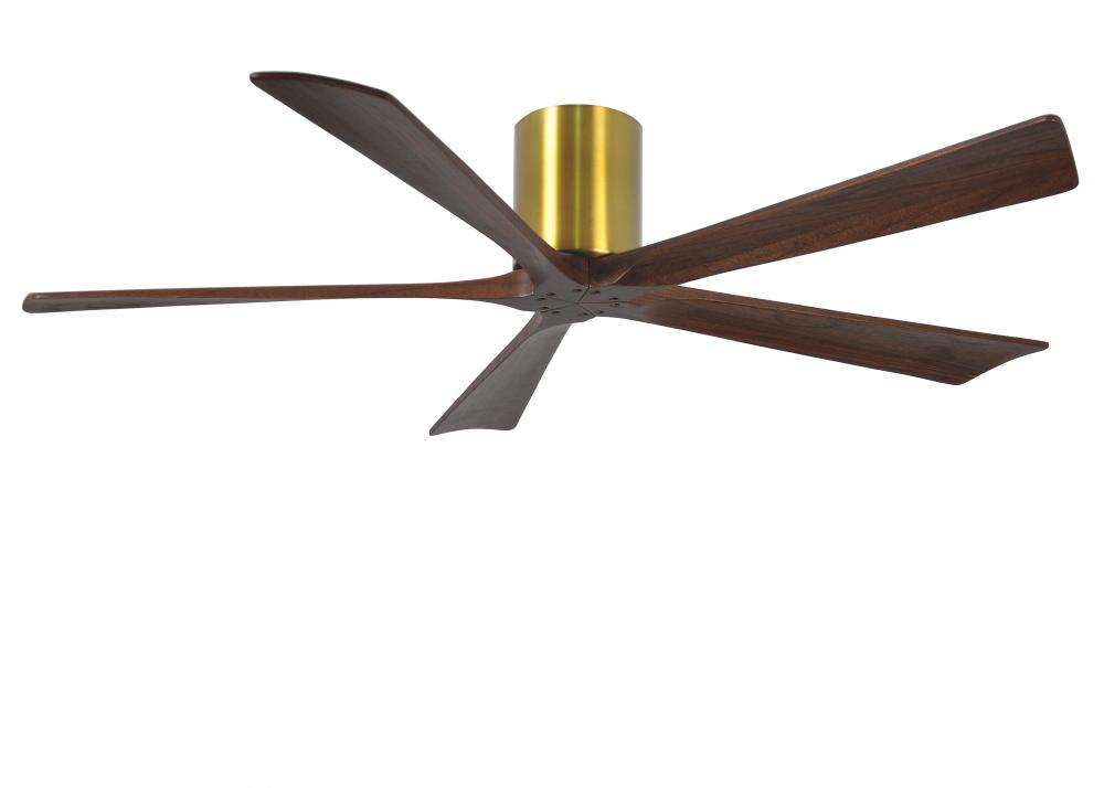 Irene-5H - 60" Five Blade Flush Mount Paddle Fan - Brushed Brass Finish - Walnut Tone Blades