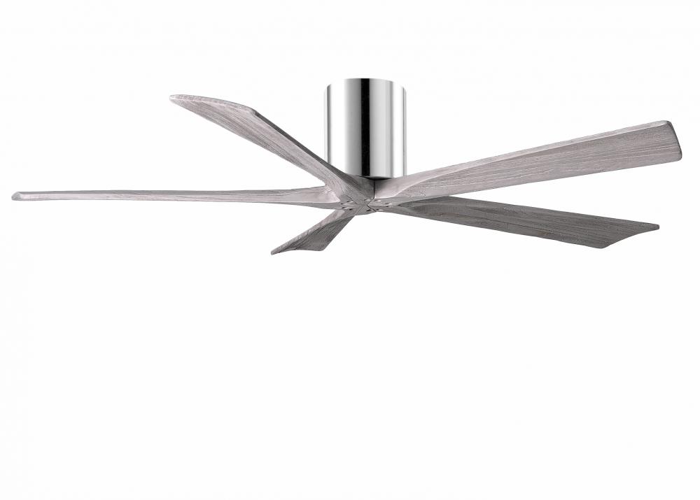 Irene-5H - 60" Five Blade Flush Mount Paddle Fan - Polished Chrome Finish - Barn Wood Tone Blade