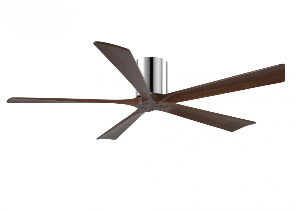 Irene-5H - 60" Five Blade Flush Mount Paddle Fan - Polished Chrome Finish - Walnut Tone Blades