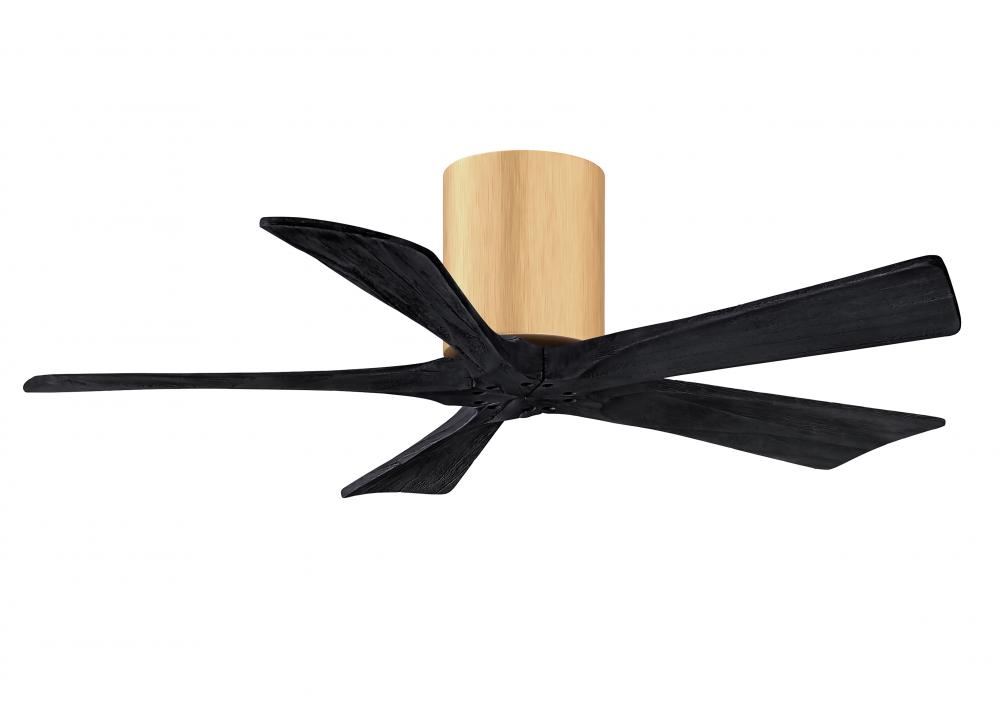 Irene-5H - 42" Five Blade Flush Mount Paddle Fan - Light Maple Tone Finish - Matte Black Blades