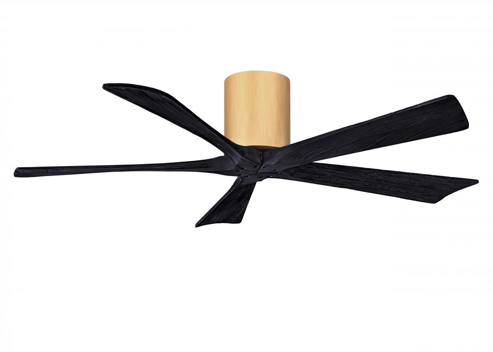 Irene-5H - 52" Five Blade Flush Mount Paddle Fan - Light Maple Tone Finish - Matte Black Blades