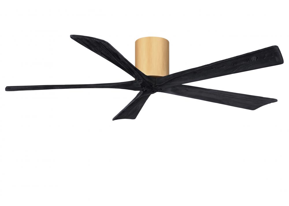 Irene-5H - 60" Five Blade Flush Mount Paddle Fan - Light Maple Tone Finish - Matte Black Blades