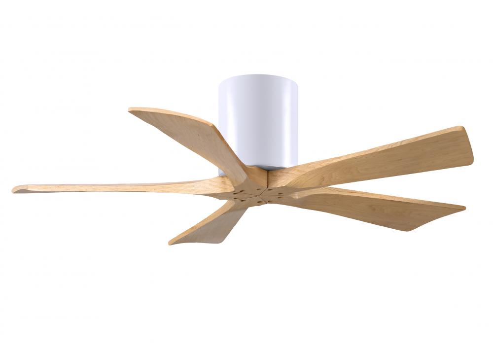 Irene-5H - 42" Five Blade Flush Mount Paddle Fan - Gloss White Finish - Light Maple Tone Blades