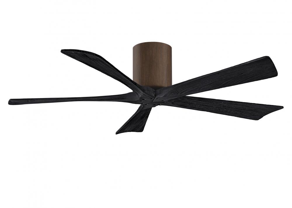 Irene-5H - 52" Five Blade Flush Mount Paddle Fan - Walnut Tone Finish - Matte Black Blades