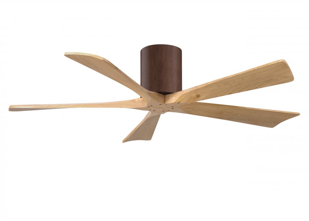 Irene-5H - 52" Five Blade Flush Mount Paddle Fan - Walnut Tone Finish - Light Maple Tone Blades