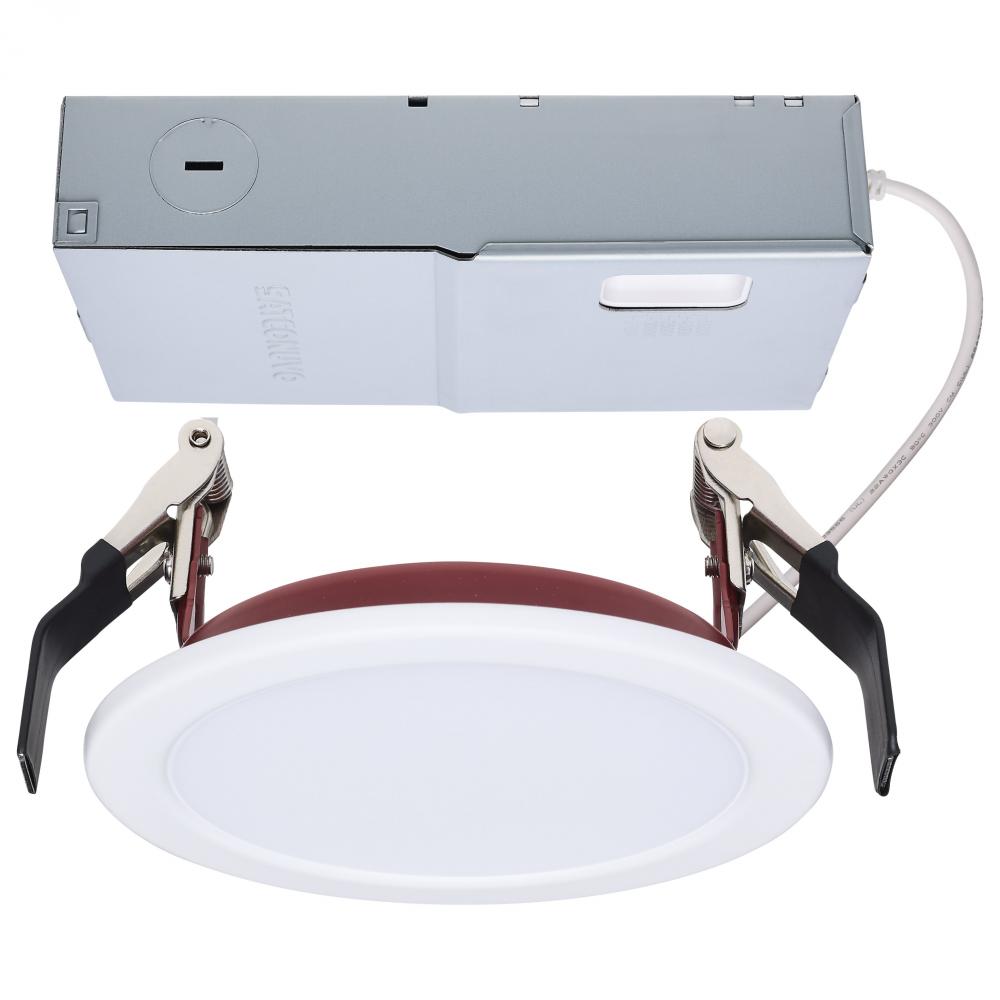 10 Watt LED; Fire Rated 4 Inch; Direct Wire Slim Fit Flat Face Downlight; Round Shape; White Finish;