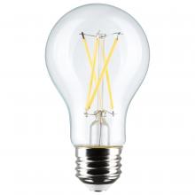 Satco Products Inc. S12463 - 8 Watt A19 LED Filament; Clear; 3000K; Medium Base; 120 Volt; 4-Pack