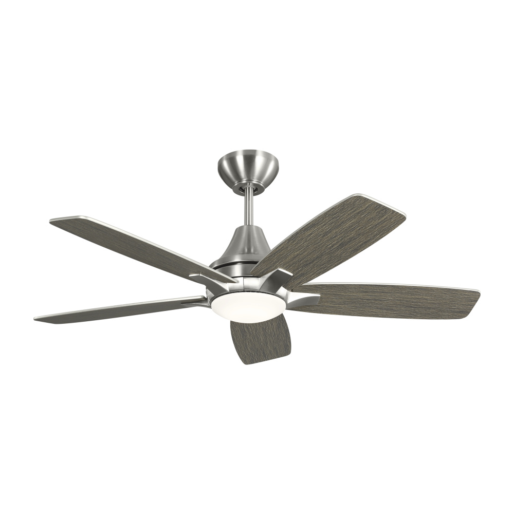 Lowden 44 LED Ceiling Fan in Brushed Steel with Silver / Light Grey Weathered Oak Reversible Blades