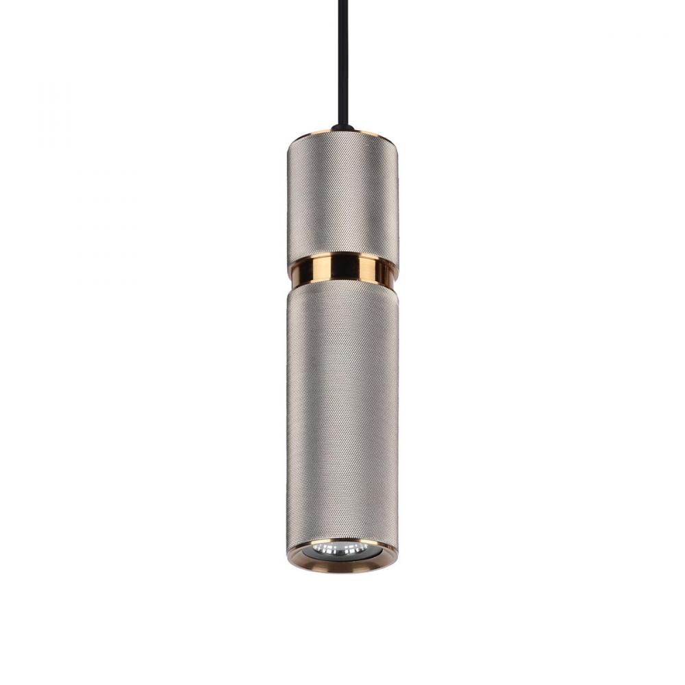 Cicada 10" Knurled Pendant in Light Grey and Brass